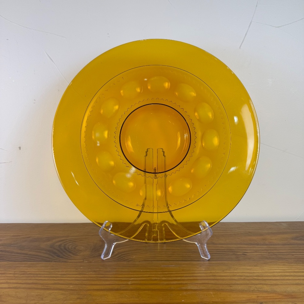 Vintage Indiana Glass – 13" Kings Crown Thumbprint Amber Plate - Picture 2 of 16